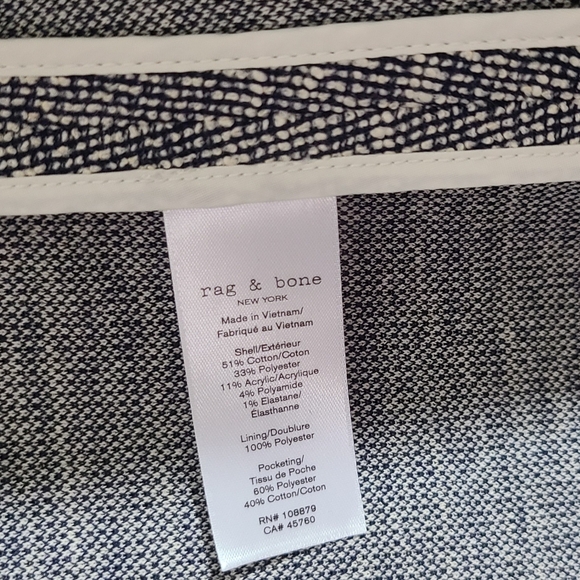 NWT$600 RAG & BONE 0 4 10 Slade Italian Tweed Blazer Grey Navy White Cotton - Picture 10 of 10